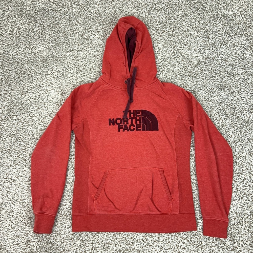 North Face Hoodie Womens Medium Red Pullover Fleece Sweatshirt Logo Outdoor